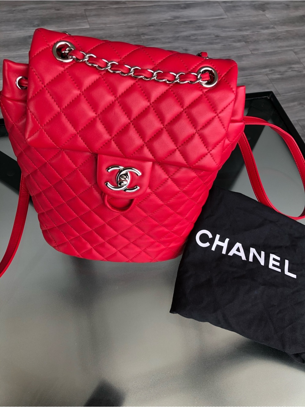 CHANEL Red Quilted Leather Backpack with Silver-Tone Hardware NEW! (Authentic)